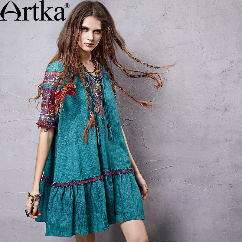 Artka°¢¿¨Ä«Î÷¸çÏÄ×°ÐÂÃñ×å·ç²Ê»æÓ¡»¨ÀªÐÎÃÞÂéÁ¬ÒÂȹLA15057X