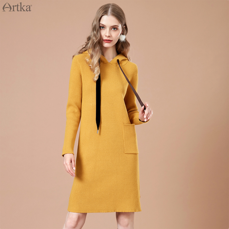 Artka°¢¿¨2018Çï¼¾ÐÂÖг¤¿î¼ò½àÂÞÎÆÕë֯ëÒ´òµ×Á¬ÒÂȹLB10283D