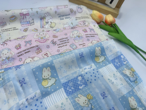 一米价60支人棉轻薄贡缎卡通系列可爱兔系列婴童手工洛丽塔裙布料