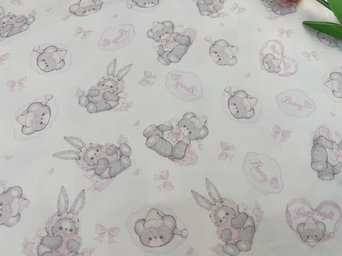 一米价40支斜纹天丝粉灰底兔子外套棉睡衣被套肠圈包包布料