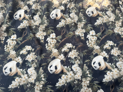 直播一米价60支人造棉轻薄9088棉绸黑底熊猫透气夏天薄款面料