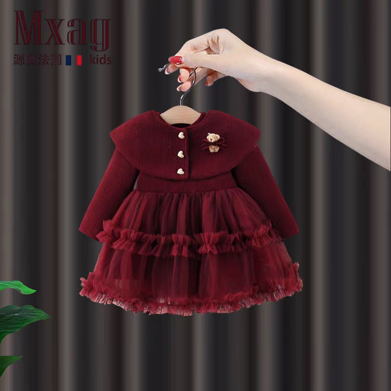 MXAG女童冬装洋装新款洋派小女孩周岁礼服婴儿冬季加绒公主裙子外