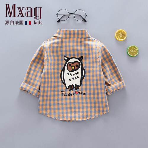 MXAG儿童长袖格子衬衫纯