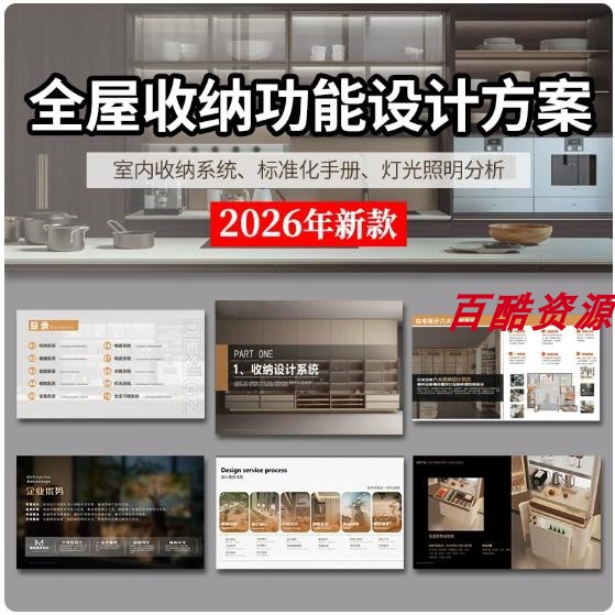 全屋收纳方案功能设计PPT模板资料 室内空间分析家居柜子全案素材图片