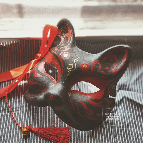 陌夏故事古风黑红色般若狐狸面具