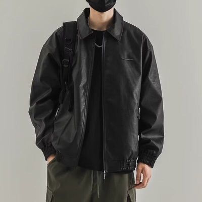 男潮痞皮夹克外套飞行员宽松高级