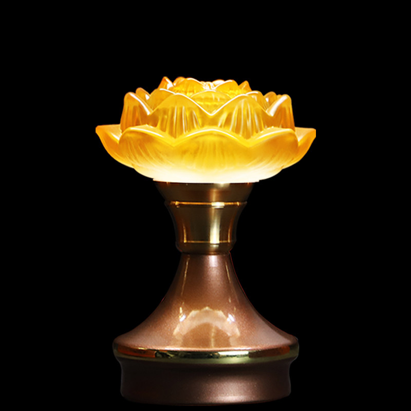 led莲花灯佛供灯荷花灯仿琉璃佛前供佛长明灯电子蜡烛神台灯一对