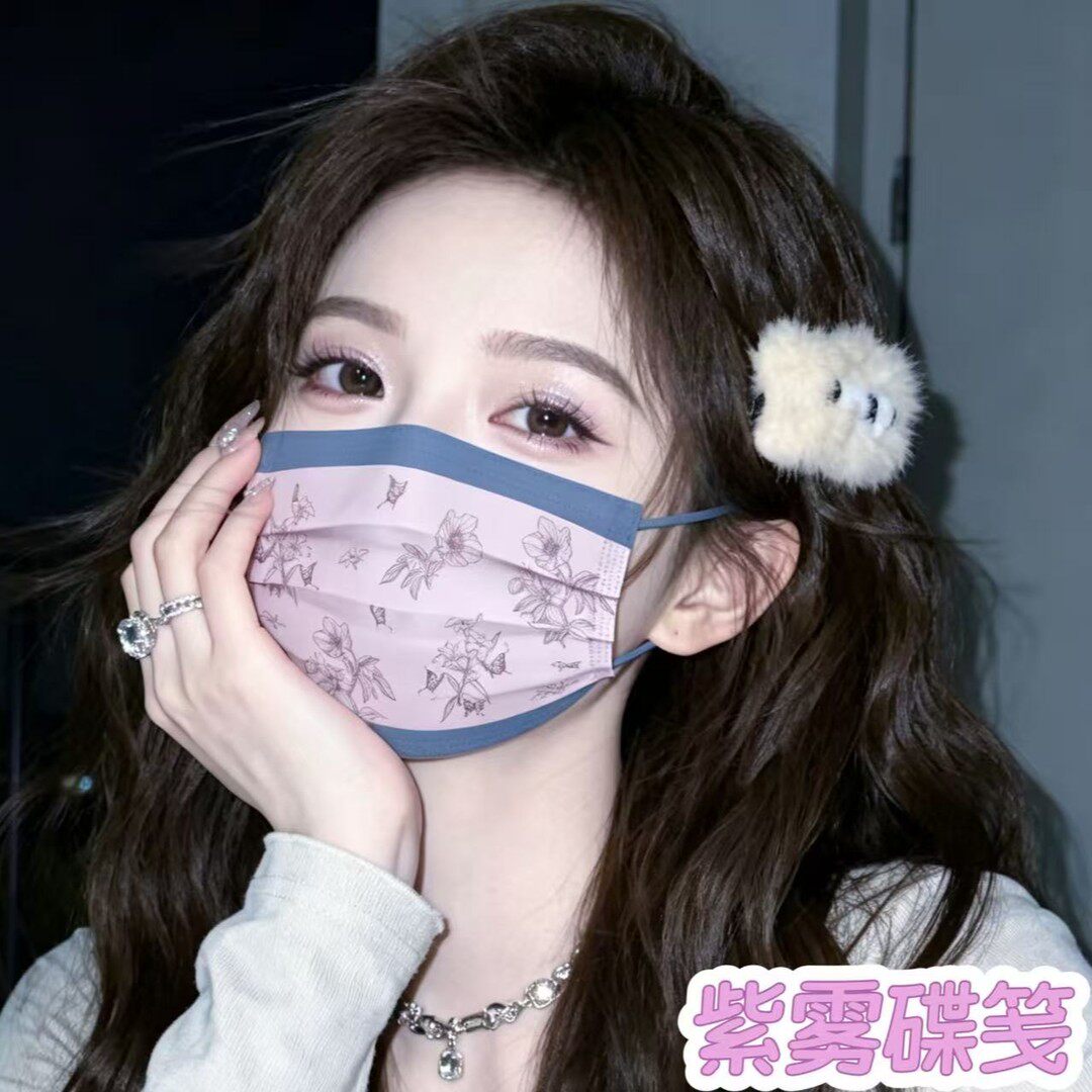 手绘花朵一次性防晒口罩不沾口红