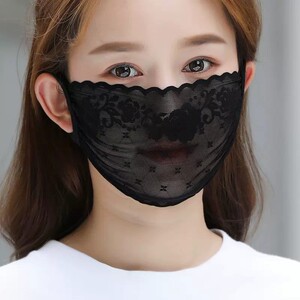 【单层】性感蕾丝网纱可水洗口罩夏季超薄凉感口罩女透气防晒面罩