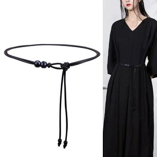 配饰时尚 饰连衣裙裙子夏季 复古百搭打结皮带 腰带皮绳装 腰绳新款