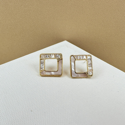 【古熙西 外饰】专柜捡漏高保色 真贝壳镶嵌 方形耳钉女 买到即赚
