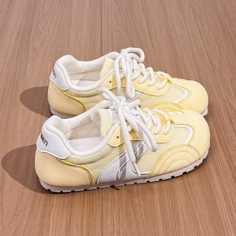 人本网面圆头休闲鞋女2025夏季新款小众复古德训鞋百搭透气运动鞋