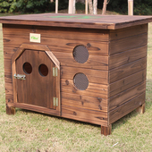 FIBER范博碳化实木户外室内平顶木狗窝狗屋猫窝狗笼宠物窝狗房