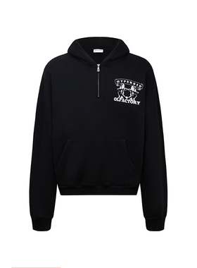 POH 24AW 加州复古灯箱画印花400g半拉链加厚加绒boxy连帽卫衣