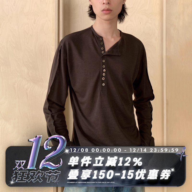 POH贝壳感纽扣先锋打底斜扣长袖