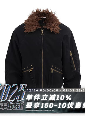 POH 24AW 铃鹿若目铆钉洗水做旧bomber翻领短款夹克外套棉服