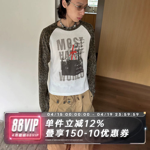 SADSOUP鹰旗挑染插肩华夫格长袖