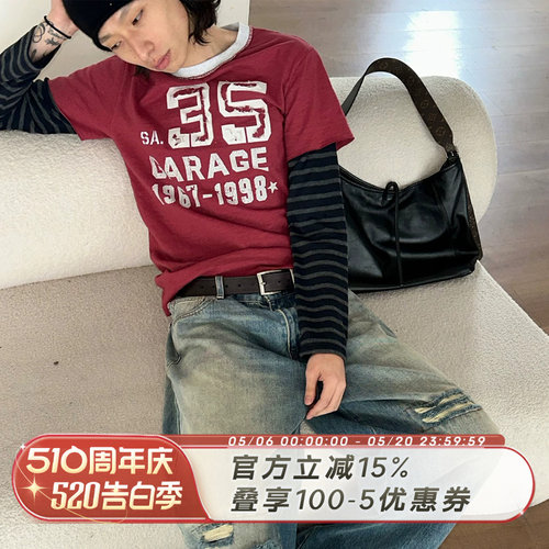 SADSOUPNERD风格条纹假两件长袖