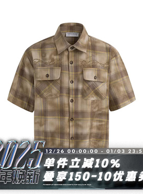 POH WASHED WESTERN SHIRT 箱型版型 水洗格纹 雕花烫钻 西部衬衫