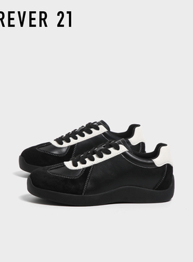 F21真皮黑色德训鞋女2025新款秋季复古休闲不累脚运动鞋芭蕾板鞋