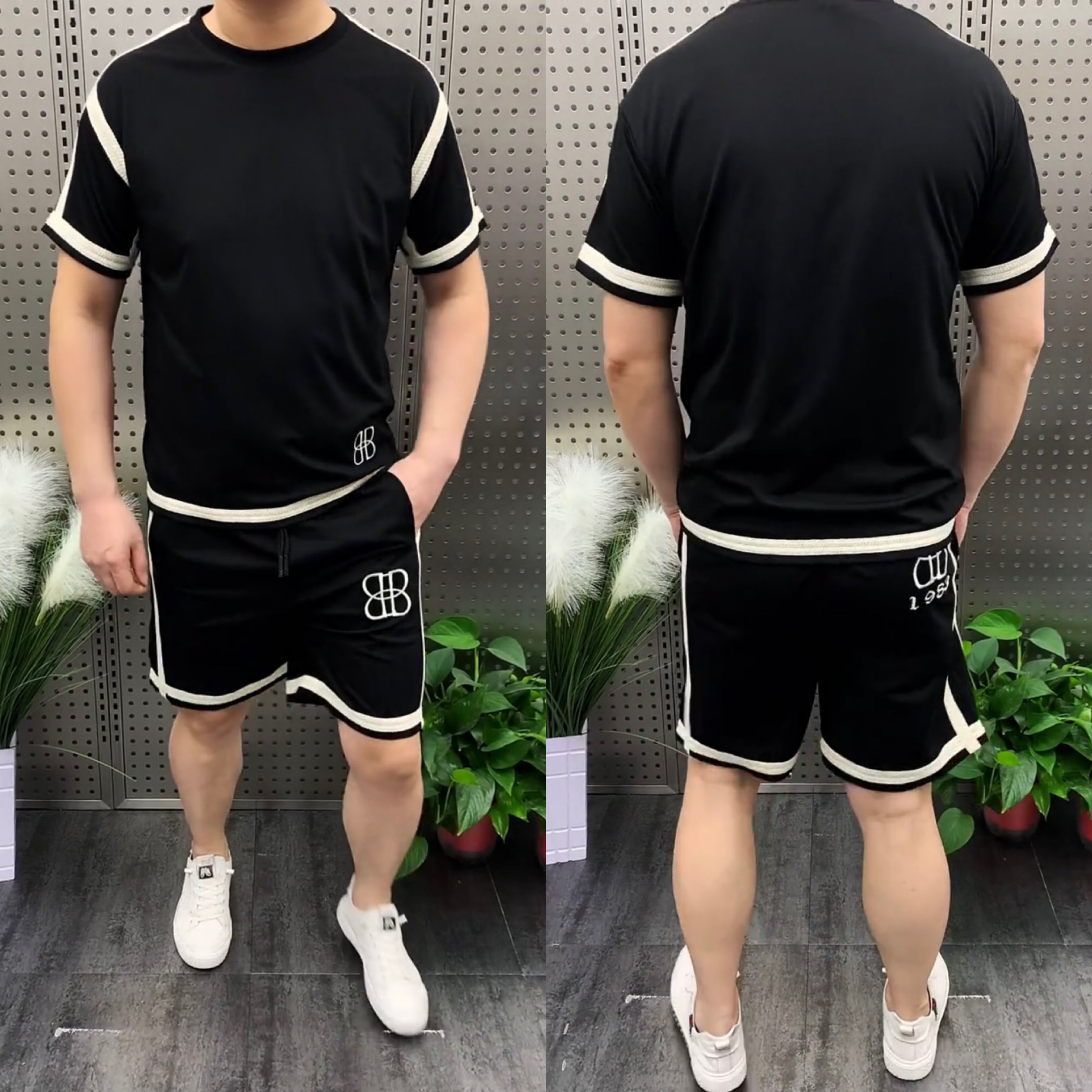 男士夏季两件套撞色青年短袖短裤