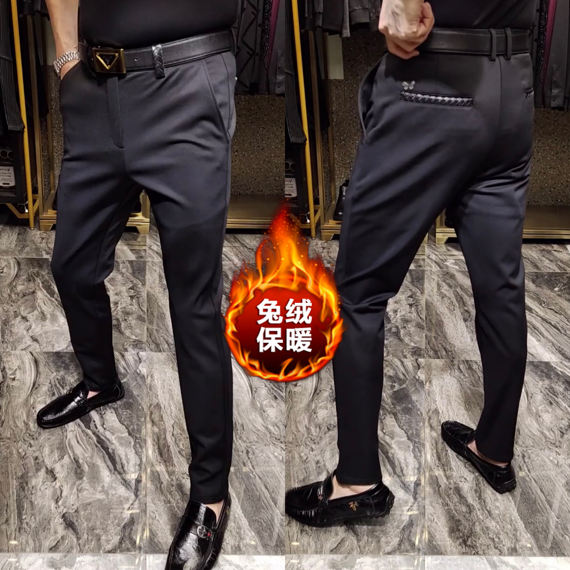 黑色弹力商务休闲春秋款中年裤子