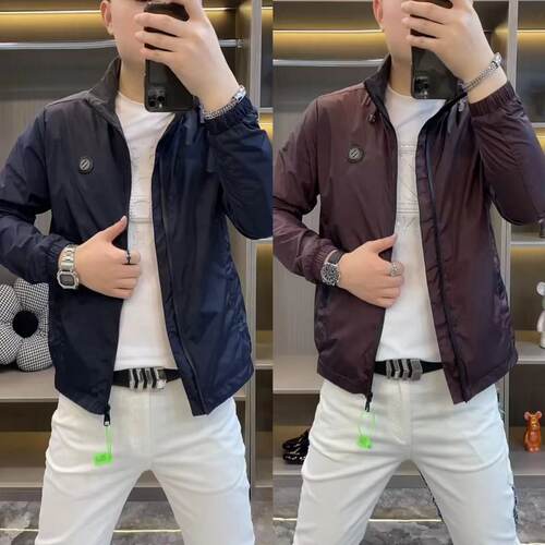 欧洲站立领春夏款修身藏帽夹克