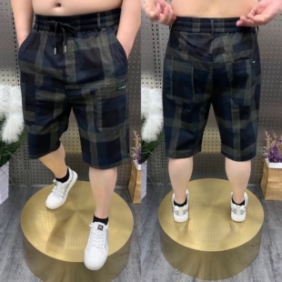 2077夏季新款男士格子六口袋休闲裤短裤男潮流时尚工装五分裤男裤