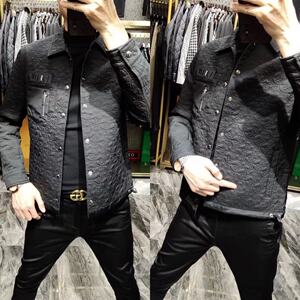 088秋冬男士欧货印花时尚潮流商务休闲轻薄棉服外套棉夹克上衣男