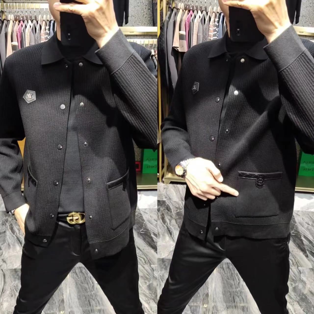 157秋季新款男士针织商务外套欧货中年高品质翻领夹克衫男装上衣,男装,夹克,淘宝优惠券,粉丝福利购,淘宝优惠卷