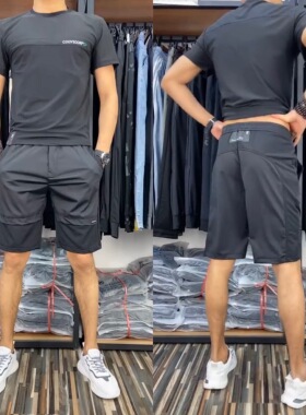 T203男士夏季牛奶丝短裤短袖两件套冰丝空调套装抖音快手新款男装