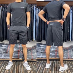 短袖 牛奶丝短裤 两件套冰丝空调套装 抖音快手新款 T203男士 男装 夏季