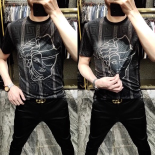 248夏季男士新款美杜莎印花时尚短袖弹力舒适欧货商务休闲半袖T恤