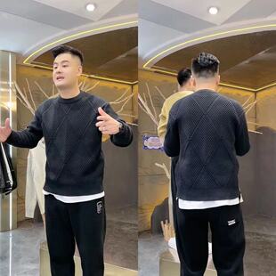 2025秋冬新款男士长袖针织衫保暖男装上衣冬季男生厚款条纹毛衣