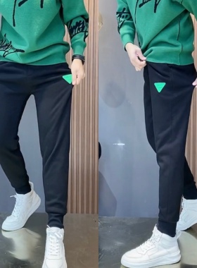 2155秋冬男士小脚卫裤冬季加厚保暖加绒休闲裤男黑色运动裤长裤潮