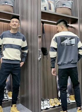 8038秋季男士潮牌圆领套头长袖小衫打底衫上衣T恤时尚潮流卫衣男