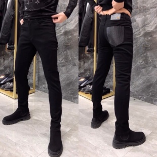 潮流男士黑色欧货商务休闲牛仔裤男弹力春夏高腰修身直筒男裤长裤