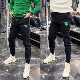 2156秋季潮牌休闲裤男网红爆款绿标拉链裤子春秋加绒修身卫裤男裤