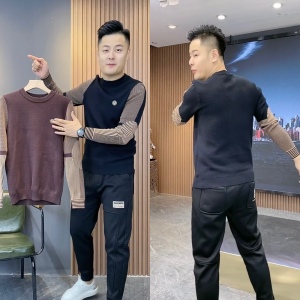 6816秋冬新款男士假两件长袖保暖毛衣修身羊毛衫冬季时尚针织衫男