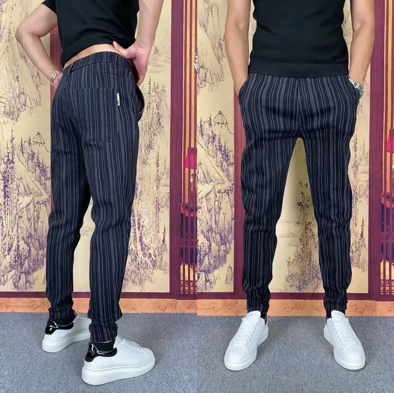 长裤小脚裤时尚都市条纹休闲裤