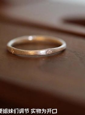 正宗纯手工999足银錾花简约古典纤细素银戒指闺蜜女友礼物