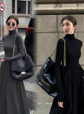 感赫本洋气连衣裙女2025春装新款韩版显瘦过膝内搭长裙子女装