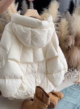 米白色短款连帽棉服外套女2025年冬季新款冬装棉衣面包服保暖棉袄