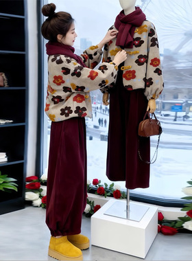 韩系休闲风时尚潮流套装女2025年秋冬新款慵懒简约上衣裤子两件套