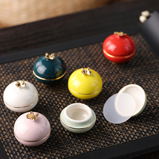 陶瓷膏香粉丸瓶子釉瓷描金方便密封性好随身便携小瓷盒精致香膏盒