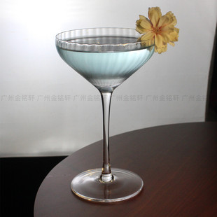 欧式高脚鸡尾酒杯条纹古典调酒杯特调竖纹水晶玻璃复古玛格丽特杯