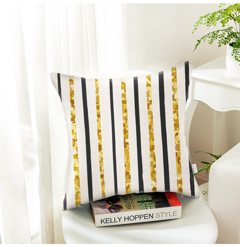 定制北欧几何抱枕厚棉麻双面图案靠垫套客厅沙发靠枕时尚黄色腰枕