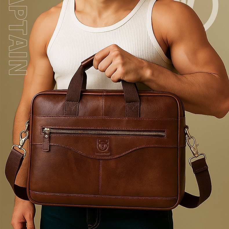商务手提笔记本电脑高级感公文包大容量男士真皮斜挎头层牛皮新款