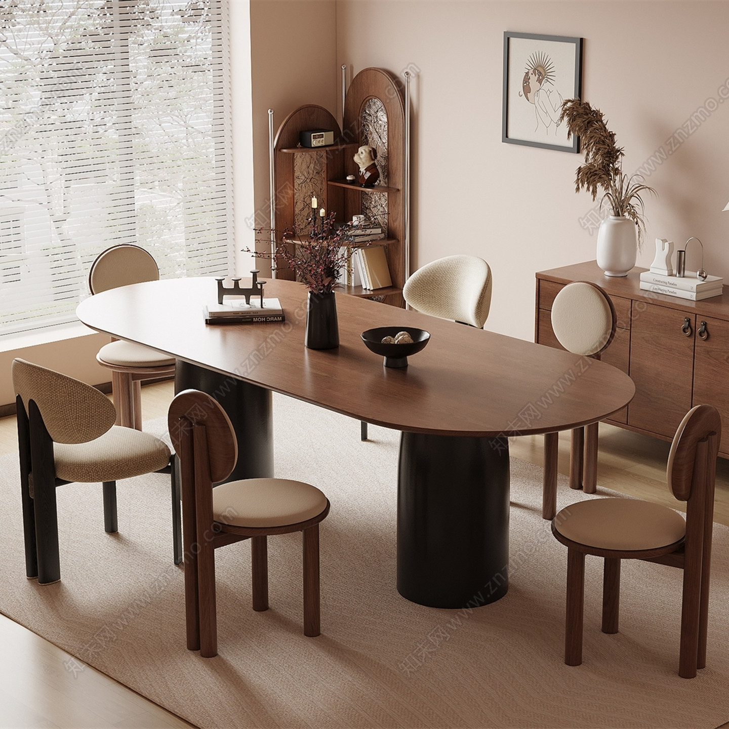 现代简约实木长椭圆形餐桌椅组合饭桌家用简约桌椅可定制套装