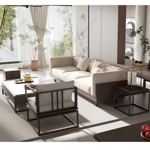 新中式实木沙发组合配茶几组合客厅沙发组合三人位定制布艺沙发